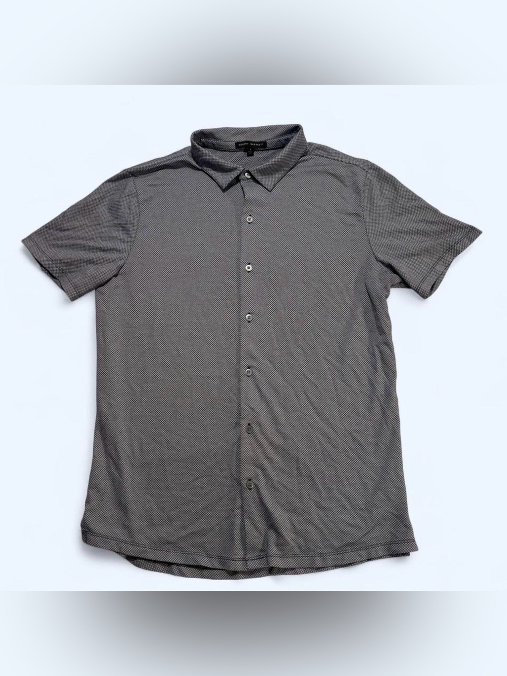 Robert Barakett Mens Large Blue Check Knit T Shirt SS Collared Button Down